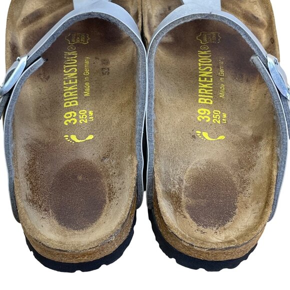 Birkenstock Women’s Metallic Silver Strap & Cork Sole Gizeh Sandals Size US 8 - Picture 4 of 9